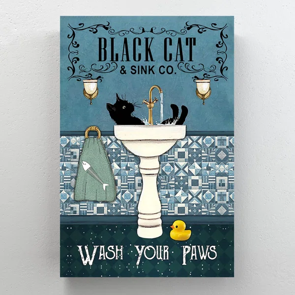 Black Cat And Sink Co. - Wash Your Paws - 1 Piece Rectangle Graphic Art Print On Wrapped Canvas - Image 2
