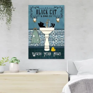 Black Cat And Sink Co. - Wash Your Paws - 1 Piece Rectangle Graphic Art Print On Wrapped Canvas