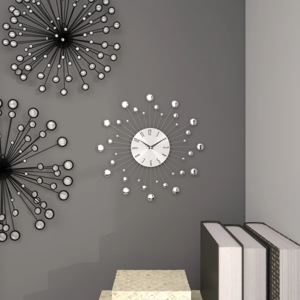 Metal Starburst Decorative Wall Clock with Crystal Accents - Image 2